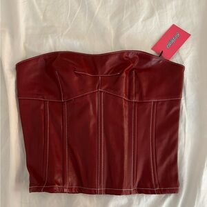 EDIKTED MOSS FAUX LEATHER BURGUNDY LACE UP CORSET
